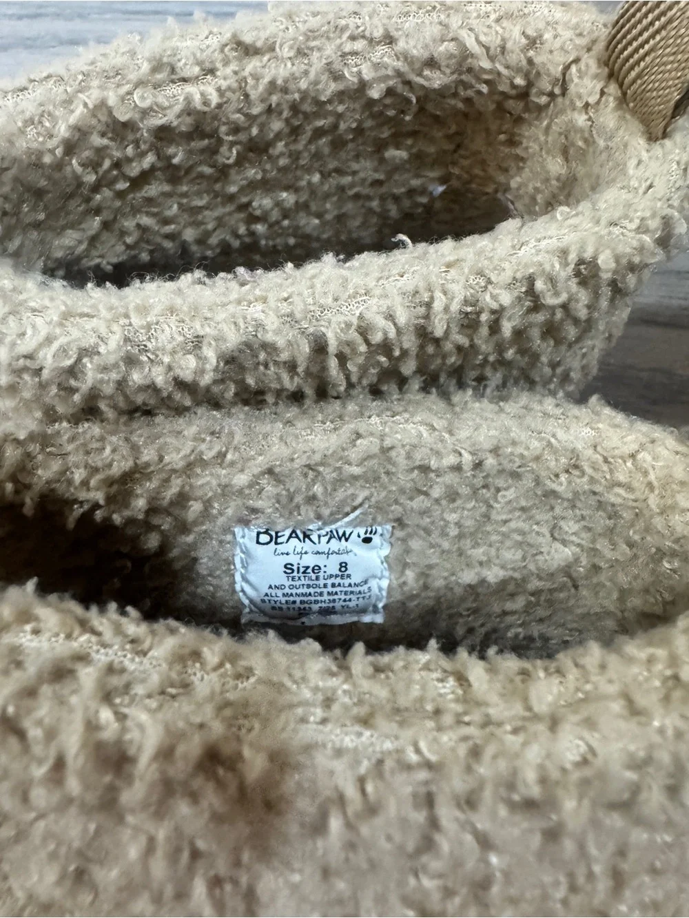 BEARPAW Kids Teddy Sherpa Bootie Slippers Size 8c Cozy Plush Neutral Tan
